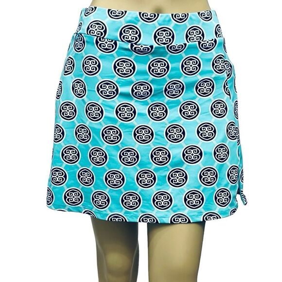 Lulu-B Resort Skirt Skort UPF 50+ Turquoise Geo Print Pull On Zip/Pocket XS NWOT - Picture 1 of 11